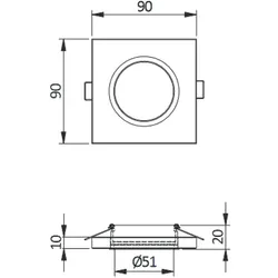 LED Einbaurahmen Glas Eckig gespiegelt 90x90x10mm Für GU10 MR16 Leuchtmittel