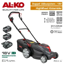 AL-KO 38.1 Li | Bosch 18V+18V Doppel-Akku System, ComfortHolm, HighWheel, AKTION