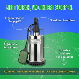 chm Flachsaugpumpe Edelstahl 750 Watt 8400 L/h