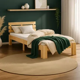 Homestyle4u Bett mit Lattenrost Holz Natur Holzbett 90x200 Einzelbett 90 x 200 cm Massivholzbett 90x200 Kiefer –