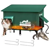 Vergrößerte Katzenhaus Outdoor Winterfest Isoliert, Katzenhöhle für Draußen mit Heizkissen und Fluchttüren, Beheiztes Katzenhaus für Mehrere Katzen, Erhöhte Wasserdicht Robuste katzenhütte für Draußen