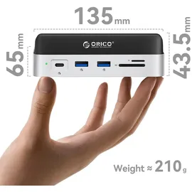 ORICO MiniDock 10-in-1 Dockingstation mit SSD-Festplatteneinschub – Silber Grau/Silber