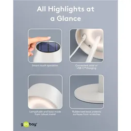 goobay Kabellose LED-Tischleuchte Solar, weiß