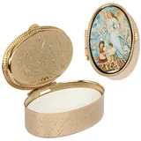 Nklaus Metalletui gold Dose oval Schutzengel Kinder auf Brücke 5x3,5cm Rosenkranz 2546