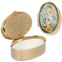 Nklaus Metalletui gold Dose oval Schutzengel Kinder auf Brücke 5x3,5cm Rosenkranz 2546