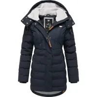 Ragwear Damen Wintermantel Warmer wasserdichter Steppmantel lang mit Kapuze Ashanta Block Navy Gr. XXL - XXL