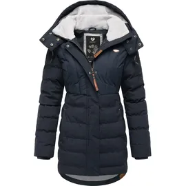 Ragwear Damen Wintermantel Warmer wasserdichter Steppmantel lang mit Kapuze Ashanta Block Navy Gr. XXL - XXL