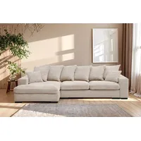 Kaiser Möbel Ecksofa mit schlaffunktion und bettkasten, Sofa L-form, Couch L-form Gabon stoff Zoom Creme Ottomane Links - Beige