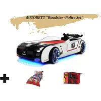 Aileenstore Autobett Kinderbett "Roadster Police" LED Sound Sportsitze Lattenrost Spoiler 90x190 cm