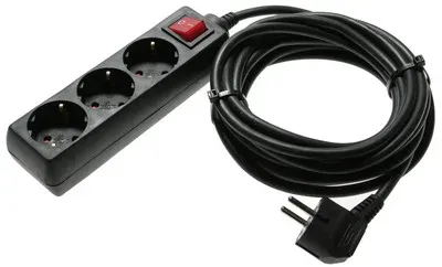 Steckdosenleiste 3-fach, schwarz, 45°, m.Sch. KiSi 5m H05VV-F 3G1,5 mit Winkelstecker