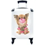 MuchoWow Handgepäckkoffer Für Kinder - Hund - Kaugummi - Rosa - Mädchen - Kinder, 4 Rollen, Reisetasche mit rollen, Handgepäck für Ferien, Trolley, Reisekoffer bunt