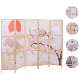 Mendler Paravent HWC-O70, Trennwand Sichtschutz Raumtrennung Naturmotive Holz MVG Polyethylen 170x227cm ~ Kirschblüten