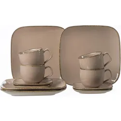 Kaffeeservice RITZENHOFF & BREKER "Geschirr-Set, Service CASA", braun (nougat), 12 tlg., Porzellan, Geschirr-Sets, 12 Teile, für 4 Personen
