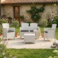 Lounge-Set für den Außenbereich Dmorat, Gartenset mit Kissen, Lounge-Set für den Innenbereich in Rattan-Optik, 100 %  Italy, Weiß - Weiß