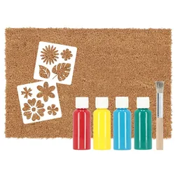Türmatte DIY Blumen, mit Farben, Pinsel & Schablonen zum Selbstbemalen, Kokosmatte mit Blumenmotiv