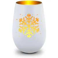 GRAVURZEILE Deko Windlicht aus Glas mit Gravur - Schneeflocke - Weihnachtsdeko zum Verschenken - Geschenk für die Liebsten zu Weihnachten - Geschenke für Frauen und Männer- Weiß/Gold
