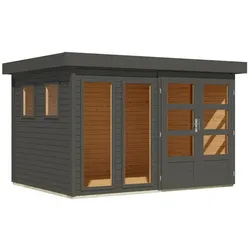 Karibu Gartenhaus Lahar 3,5/5/6 - 19 mm Außen komplett in terragrau lackiert 302 x 246 cm (Lahar 5)