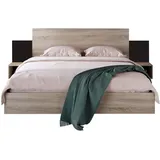 I0I&I0I Doppelbett Holzbett Bettanlage 160 x 200 cm mit 2 Nachtkommoden Modernes Bett inkl. 2 Nachttischen Schlafzimmer Komplett-205.5x235x76.5 cm(T/B/H) Set in Eiche Sonoma (Dunkelgrau)