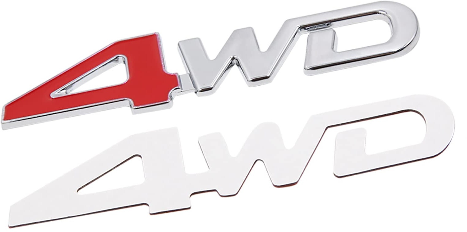 A ABSOPRO Metall 4WD Muster Autokarosserie Emblem Badge Aufkleber Silber Ton Rot