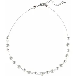Collier FIRETTI "Drahtcollier, 3 reihig", silber (weiß, silberfarben), Halsketten, Damen, Materialmix-Perlen, L: 53,5cm, Materialmix, Perlen, mit Glasperle