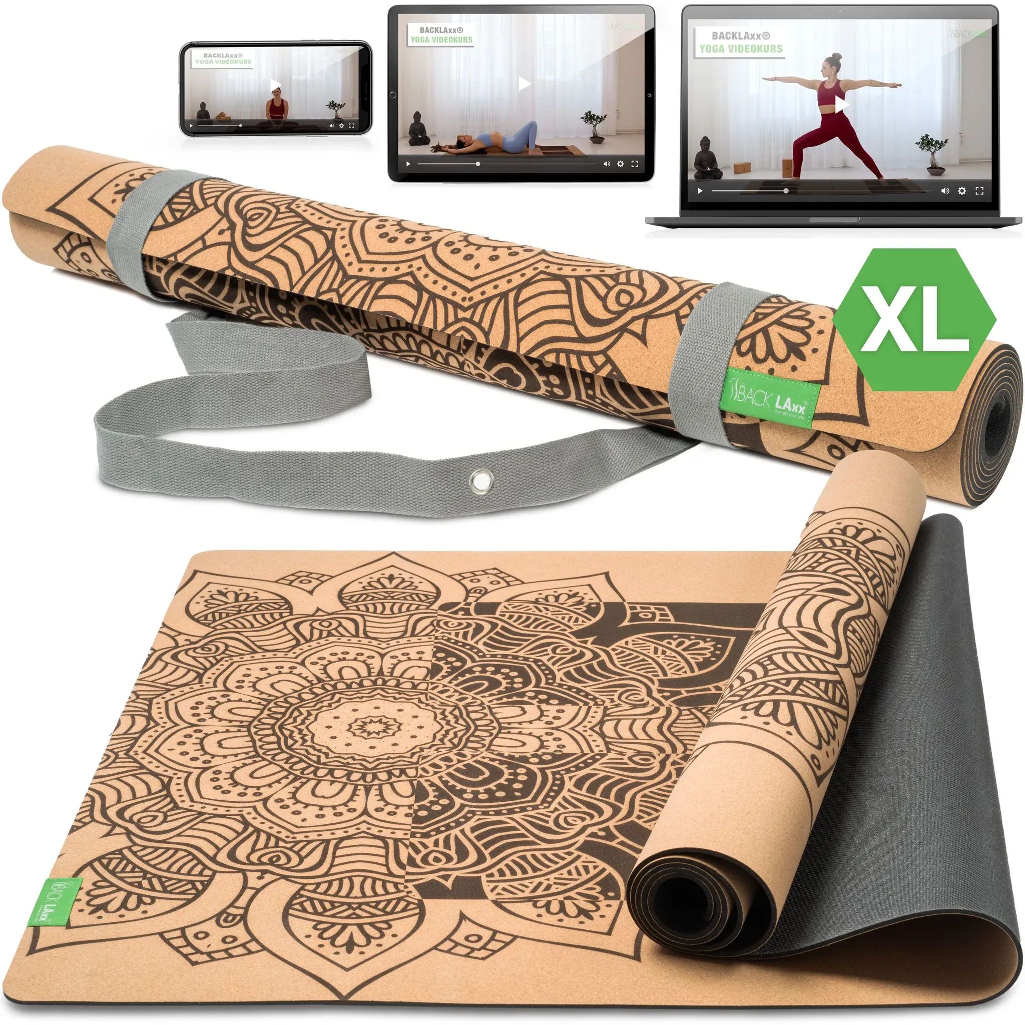 BACKLAxx® Yogamatte Kork mit Naturkautschuk 183x61x0,4cm 1 St braun