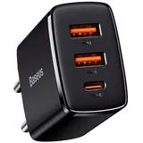 Baseus Kompaktes Schnellladegerät 2x Usb / Usb Type C 30W 3A, Power Delivery Quick Charge schwarz
