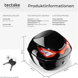 Tectake tectake® Motorradkoffer Sergej Volumen 22 l, großer Reflektor Schwarz