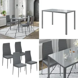 Vicco Grand, Metall", moderne Essgruppe mit Esszimmertisch und 4 Essstühle, Grau