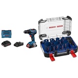 Bosch Professional Akkuschrauber GSR 18V-55 (2x 4,0 Ah ProCore Akku, in L-BOXX) + 14 tlg. Expert Tough Material Lochsäge Set (für Holz mit Metall, Ø 20-76 mm, Zubehör)