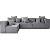 lisa design Colombine - modulares Ecksofa links - 5 Sitzplätze - Großer geripptem Cord , Grau - Grau