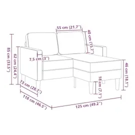 vidaXL 2-Sitzer-Sofa mit Chaiselongue L-Form Hellgrau 125 cm Samt