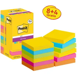 Post-it® Carnival Haftnotizen extrastark farbsortiert 8 Blöcke + GRATIS 4 Blöcke