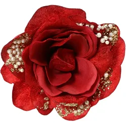 Künstliche Samtrose Clip Kunstblumen Kunstrosen Hochzeit Christbaumschmuck rot