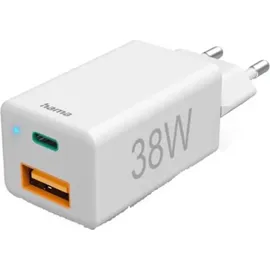 Hama Schnellladegerät USB-C 38W USB-C PD, USB-A QC, weiß 201640 - Weiß
