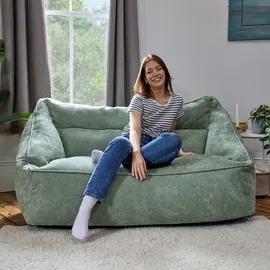 I.C.O.N. Icon Sitzsack Sofa, Salbeigrün, Flauschiger Chenille Stoff, 2 Sitzer Sofa für Erwachsene, Riesensitzsack mit Füllung, Bequemer Sessel, Lounge, Wohnzimmer, Deko Wohnzimmer