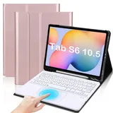 QYiiD Tastatur Hülle für Galaxy Tab S6 10.5" 2019, Leichte Schutzhülle mit Magnetisch Abnehmbarer QWERTZ Kabelloser Tastatur für Galaxy Tab S6 10.5 2019 SM-T860/T865/T867, Rosegold