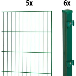 Einstabmattenzaun GARDEN 'N' MORE "Standard", grün, H:175cm L:10cm, Stahl, Kunststoff, Zaunelemente, 5 Elemente für 10 m, LxH: 200 x 175 cm, mit 6 Pfosten