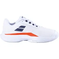 Babolat 2 Men, Jet Tere All Court Herren-Tennisschuhe, Halt, Dämpfung, Active Flexion-Technologie, atmungsaktive Ortholite-Sohle, französische Marke – Weiß, Größe EU 45, White/Strike Red EUR