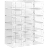 Famanu Schuhbox Set von 18 - Stapelbare transparente Schuhaufbewahrung - Weiß - Weiß/Transparent