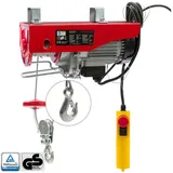 Arebos Seilwinde 500 W, 230 V, 100-200 kg Hubhöhe bis 12 m, mit Fernbedienung, Anwendung: ideal für Garage, Werkstatt oder Bau, einfache Montage rot