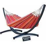 Potenza Outdoor Hängematte mit Aluminium Gestell für 2 Personen I 100% Baumwolle Pereira - Doppelhängematte 230x160 cm, 200kg I Hängemattengestell 200kg, wetterfest (Mandarin, Basic Gestell Graphit)