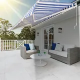 SWANEW Gelenkarmmarkise 350x300cm Markise Sonnenschutz Balkonmarkise Gelenkarmmarkise Gelenkarm Sonnenschutz Blau/Weiß