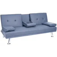 3er-sofa Hhg 179, Couch Schlafsofa Gästebett, Tassenhalter Verstellbar 97x166cm Kunstleder, Dunkelblau