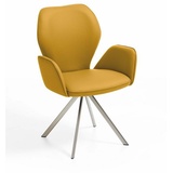 Niehoff Sitzmöbel Colorado Trend-Line Design-Armlehnenstuhl Edelstahl/Leder - 180° drehbar Napoli senf