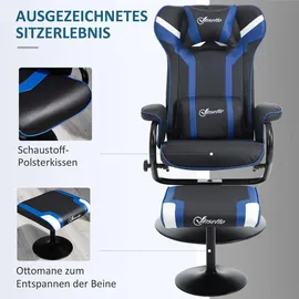 Vinsetto Relaxsessel mit Hocker, Fernsehsessel, Polstersessel im Spiel-Stil, Gamingstuhl mit Liegefunktion, 130° neigbar, für Videoraum, Freizeitraum, Dunkelblau+Schwarz, 67 x 82,5 x 103 cm Wohnzimmer, Sessel, Relaxsessel