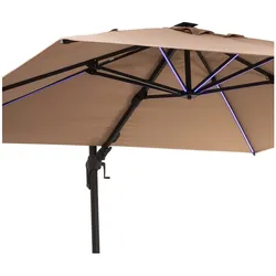 Arles Sonnenschirm 300 x 300 cm Polyester UV50+ wasserabweisend LED-Licht Helles Taupe
