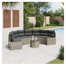 vidaXL Gartensofa mit Tisch und Kissen Halbrund Grau Poly Rattan
