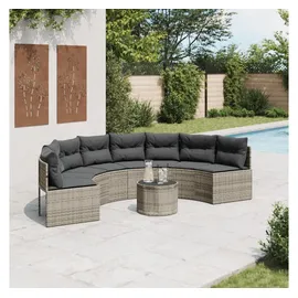 vidaXL Gartensofa mit Tisch und Kissen Halbrund Grau Poly Rattan