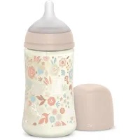 Suavinex Suavinex, Babyflasche, SX Pro Silikon-Sauger, Antikolik-Ventil. Flasche mit mittlerem Fluss-Sauger (M). Babys +0 Monate. Wonderland, Blumen, Rosa