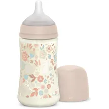 Suavinex Suavinex, Babyflasche, SX Pro Silikon-Sauger, Antikolik-Ventil. Flasche mit mittlerem Fluss-Sauger (M). Babys +0 Monate. Wonderland, Blumen, Rosa